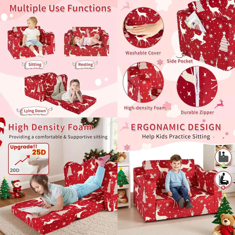

Folding Reindeer Toddler Sofa Bed - 2-in-1 Kids Couch for Boys & Girls