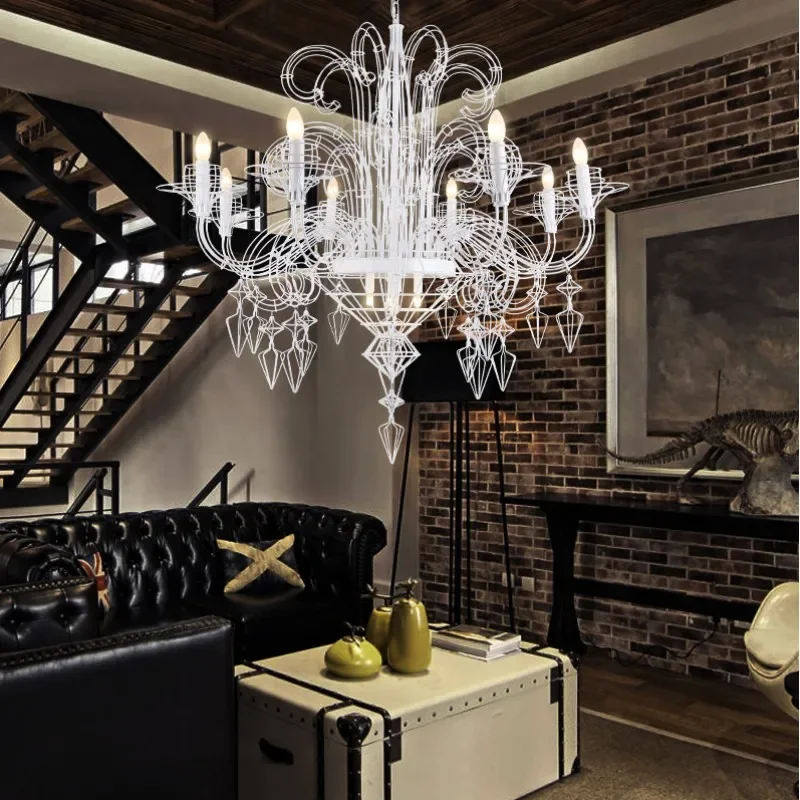 

Retro Style LED Pendant Light Living Room Creative Designer Villa Staircase American Style Iron Art Decorative Light Fixture