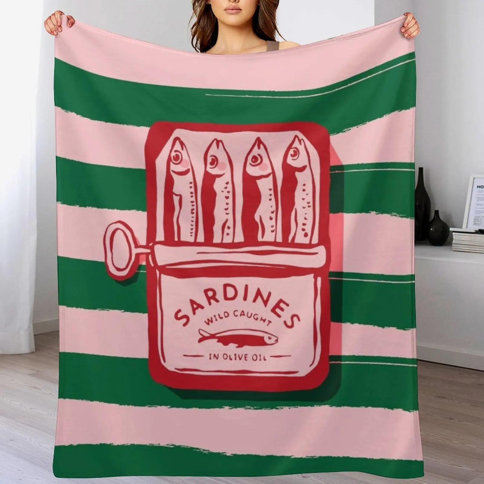 

Sardines, colourful maximalist vintage food design Throw Blanket Designers Travel Large Furrys Blankets