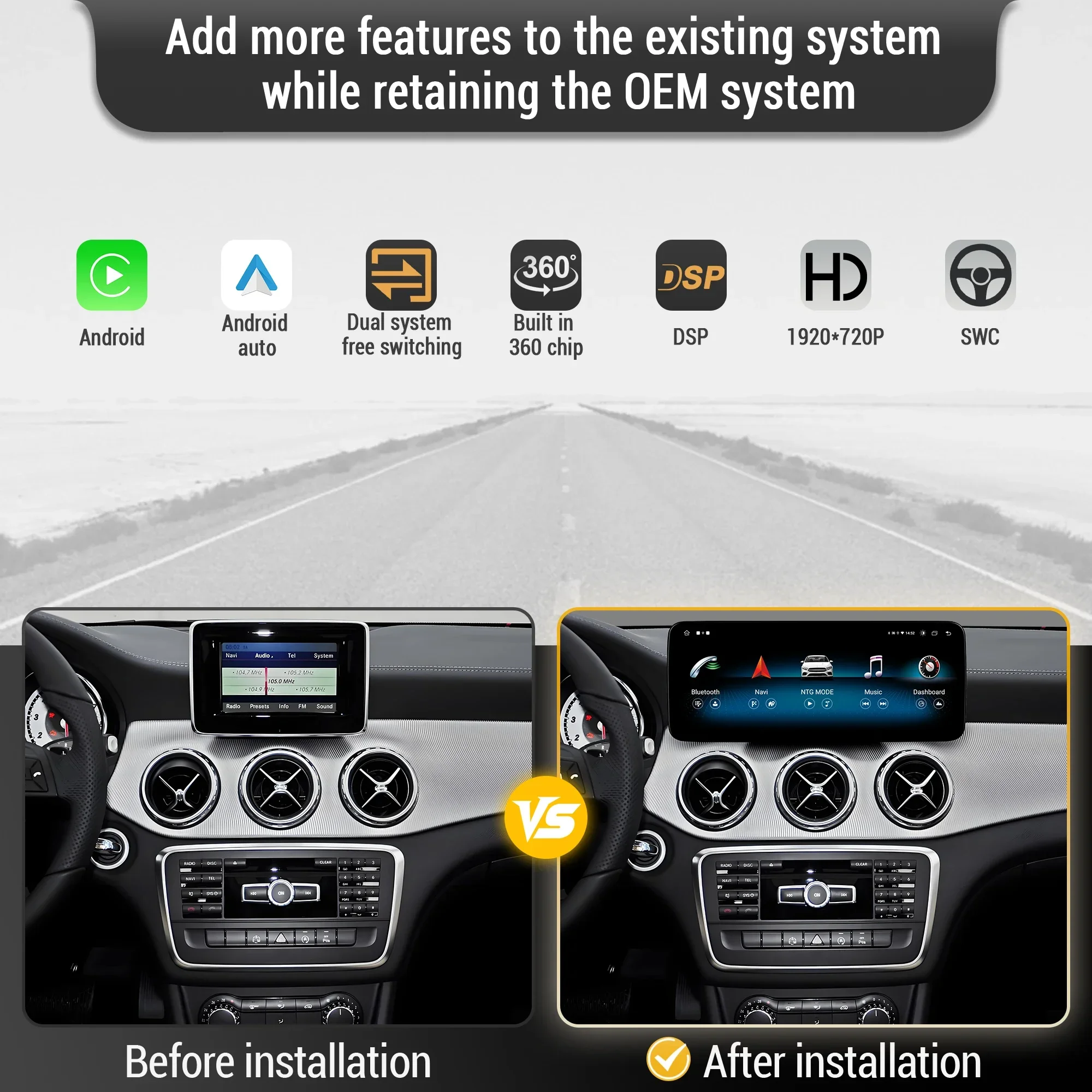 Wireless Bluetooth Carplay Car Radio For Mercedes Benz CLA C117 2012-2018 GPS Android 14 Snapdragon 680 Head Unit Touch Screen