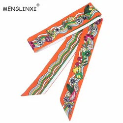 New Scarf 120cm Wave Pattern Print Women Small Silk Scarf Luxury Brand Bag Ribbons Fashion Head Scarf Hot Sale Long Scarves