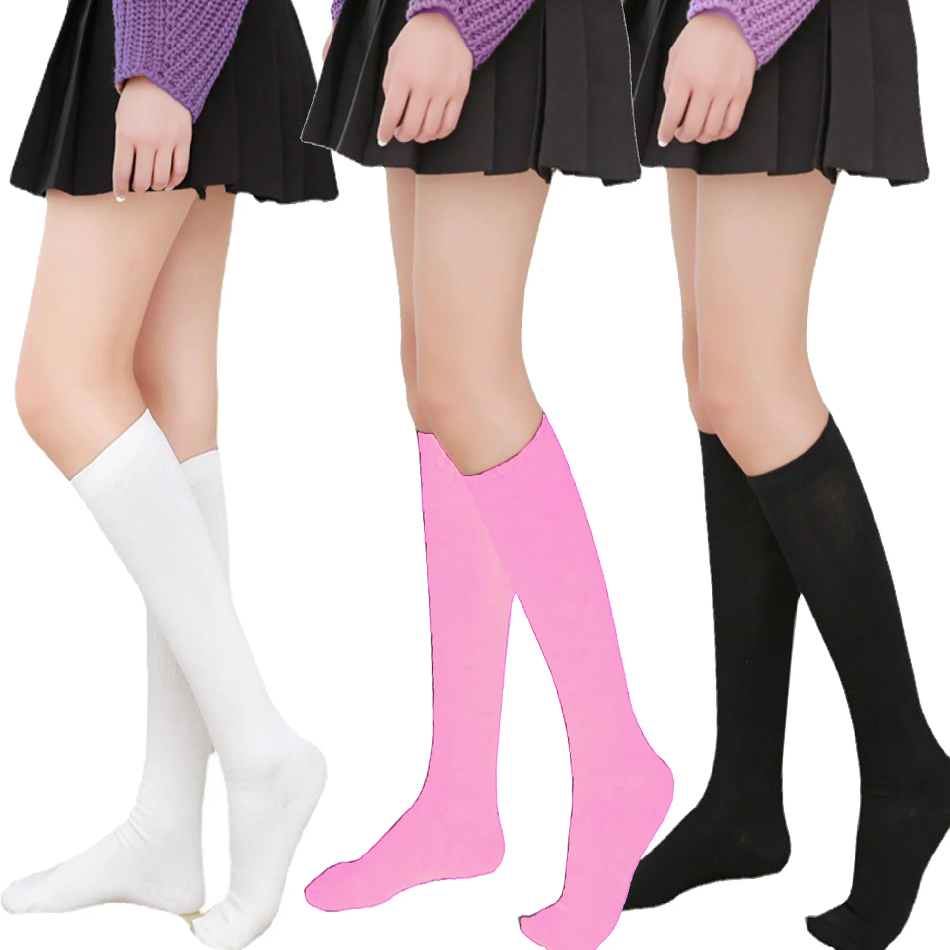 Chaussettes longues à rayures noires et blanches pour femmes, chaussettes hautes au-dessus du genou, bas chauds pour dames et filles
