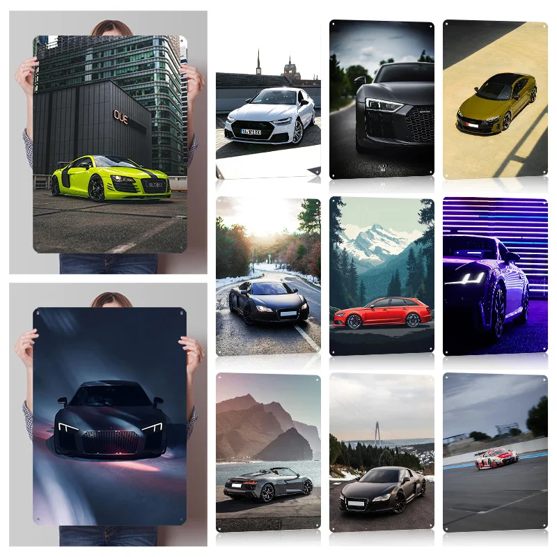 (أودي) ملصقات معدنية للسيارة تين تسجيل جدار الفن غرفة المعيشة الديكور في المنزل علامات معدنية مخصصة لتزيين المرآب ديكور عتيق