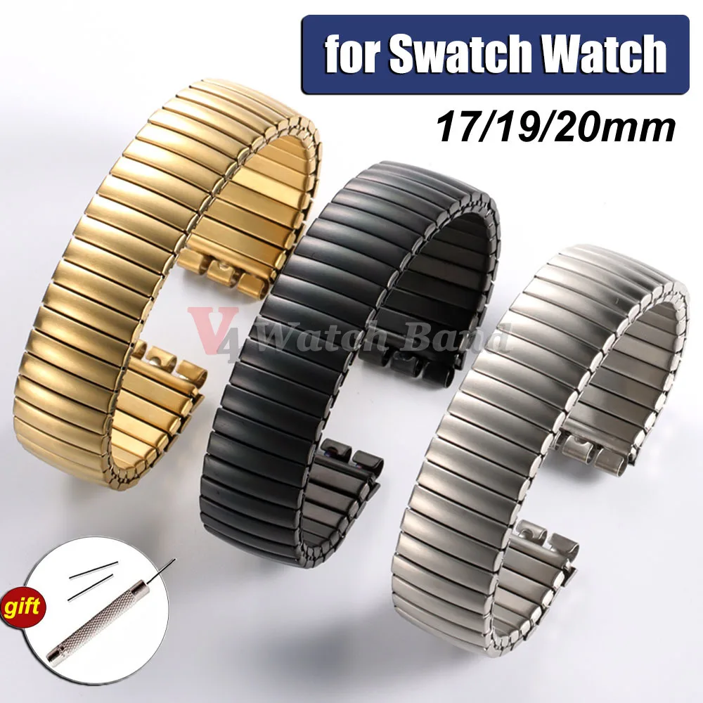 Elastisches Metall-Uhrenarmband für Swatch 20 mm 17 mm Uhrenarmband Stretch-Erweiterung Edelstahl-Armband Herren Damen Armband Zubehör