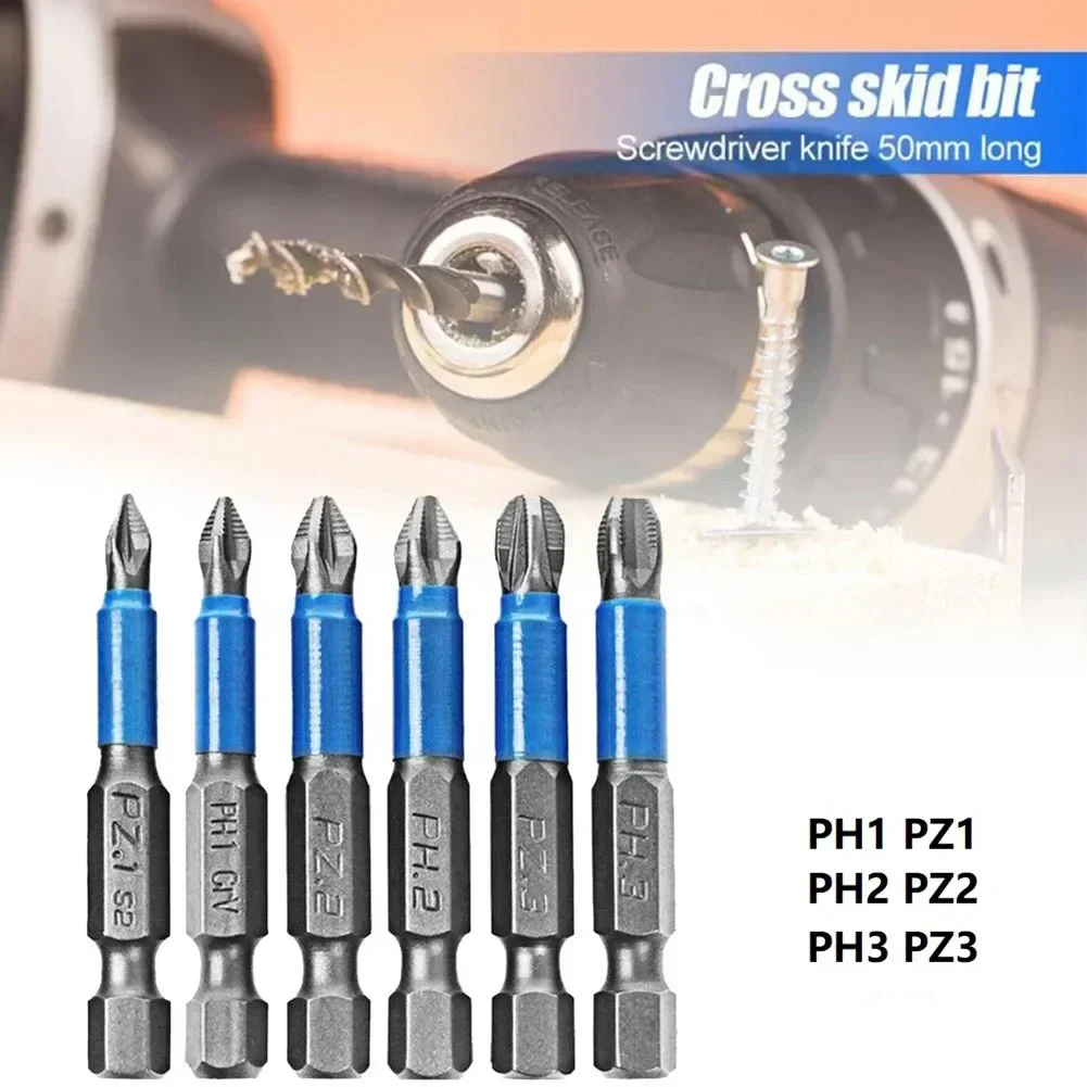 5pcs Non-slip Screwdriver Bit Set Alloy Steel Screwdriver Magnetic Electric Impact 50mm PH1/PH2/PH3/PZ1/PZ2/PZ3