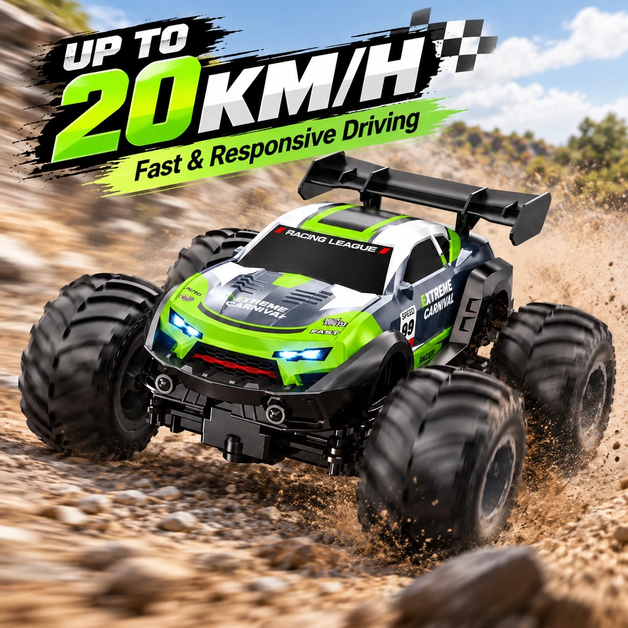 1/20 Scale RC Off-Road Monster Truck,Electric Alloy Car,2.4GHz,Lighting&Sound Effects,Kids Toy,Holiday Gifts,Outdoor Games