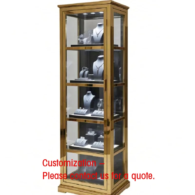 custom.Custom Gold LED Lit Metal Freestanding Multi-Layer Jewelry Display Tower with Durable Design Retail Stores