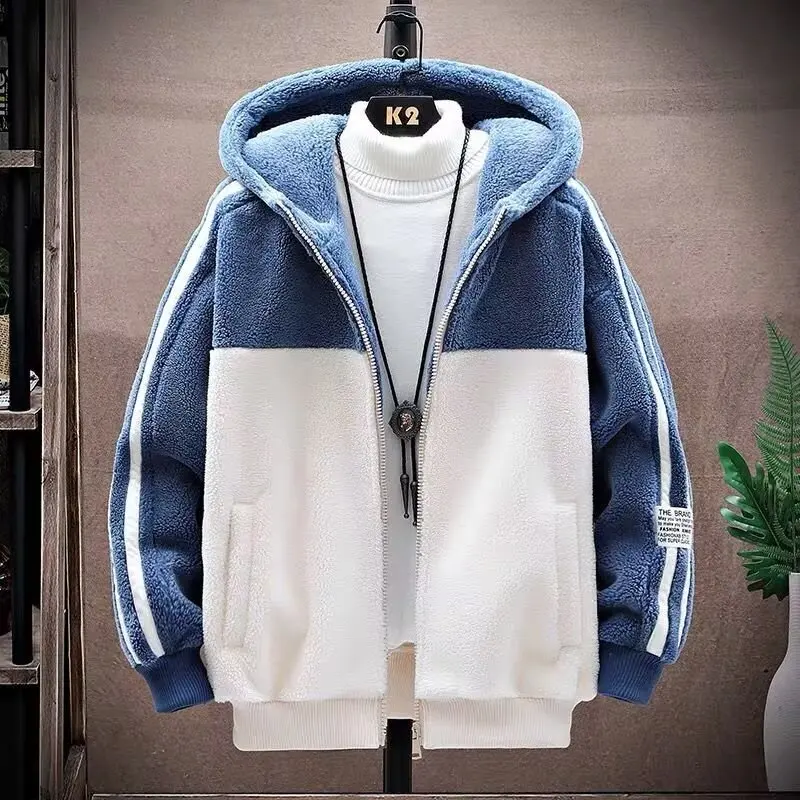 

Winter Men's Hooded Jackets Coats Fashion Streetwear Harajuku Jackets Casual Men Clothing Warm Color Blocked Coats Top Hot 2024