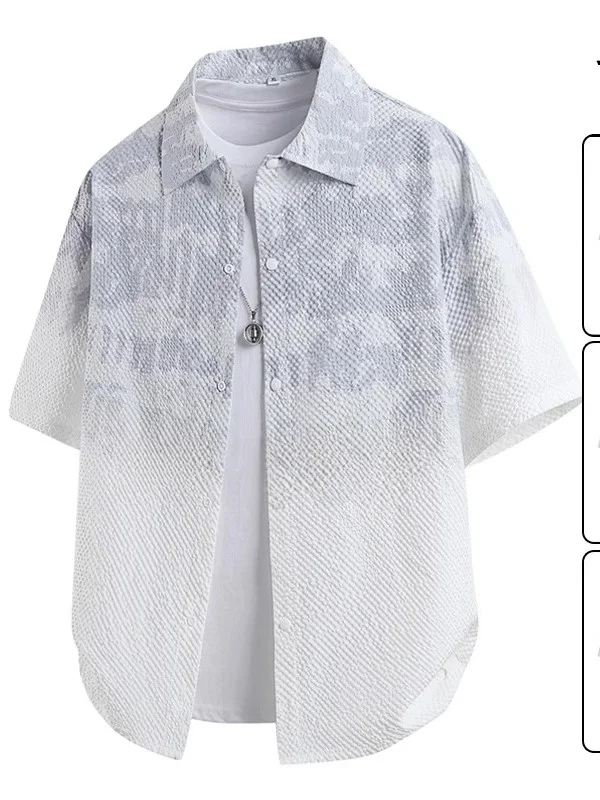 

Мужская рубашка свободного кроя с коротким рукавом, с пузырчатой текстурой, летняя, градиентного цвета, повседневная, из полиэфирного волокна