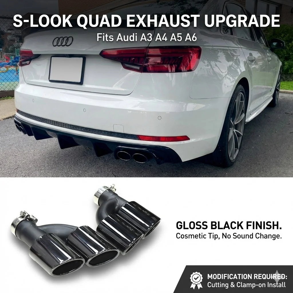 

2pcs Quad Exhaust Tips for Audi A4 B8 A6 C7 C7.5 A5 Upgrade S4 S6 Style Stainless Steel Muffler Pipe Fits Stock 1 Left 1 Right