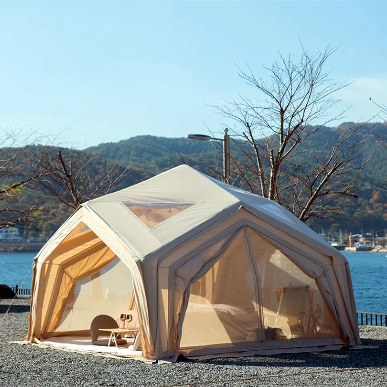 Waterproof Portable Large Inflatable Air Tent for Family Outdoor Camping Four-season Double Layer One Bedroom Made Oxford Canvas