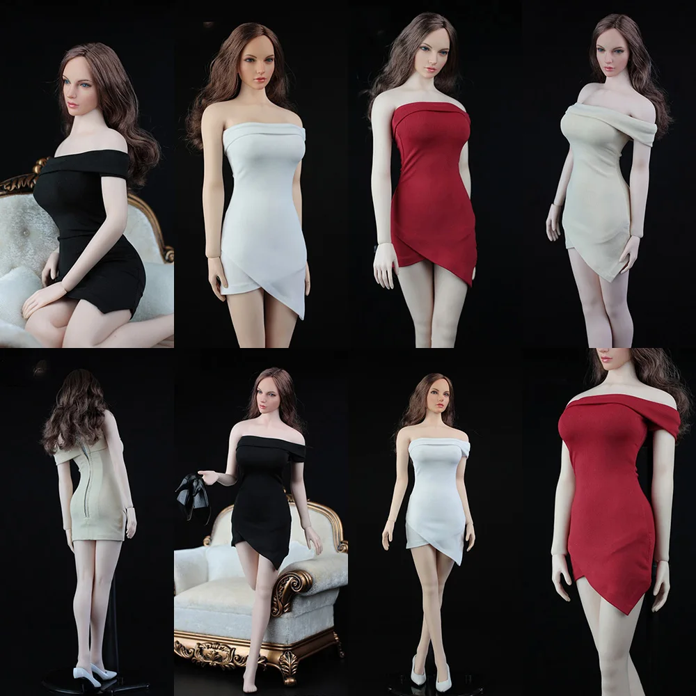 VORTOYS V1011 1/6 Sexy Female Off-Shoulder Dress Tube Tight Irregular Mini Dress Suit for 12inch Collectible Action Figures DIY