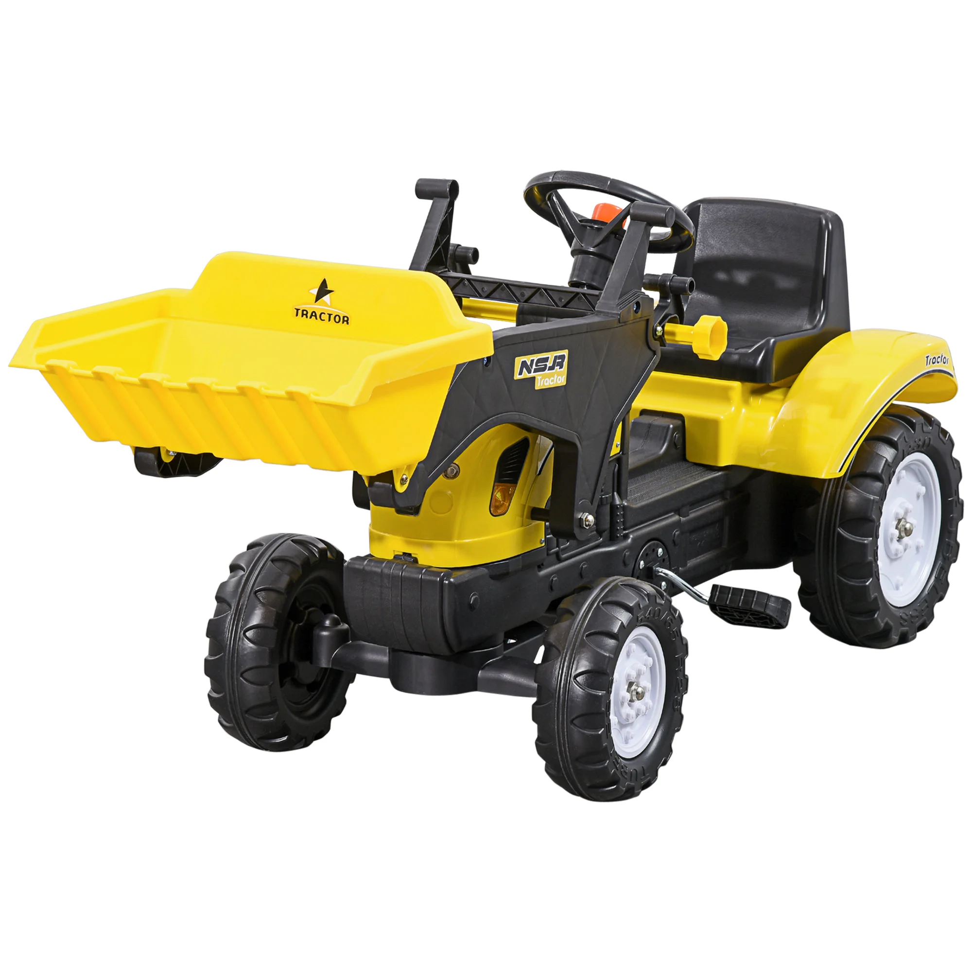 

Kids Pedal Excavator Ride-On Front Digger Hand Brake Clutch Large Tires Metal Frame for 3+ Years 77Lbs