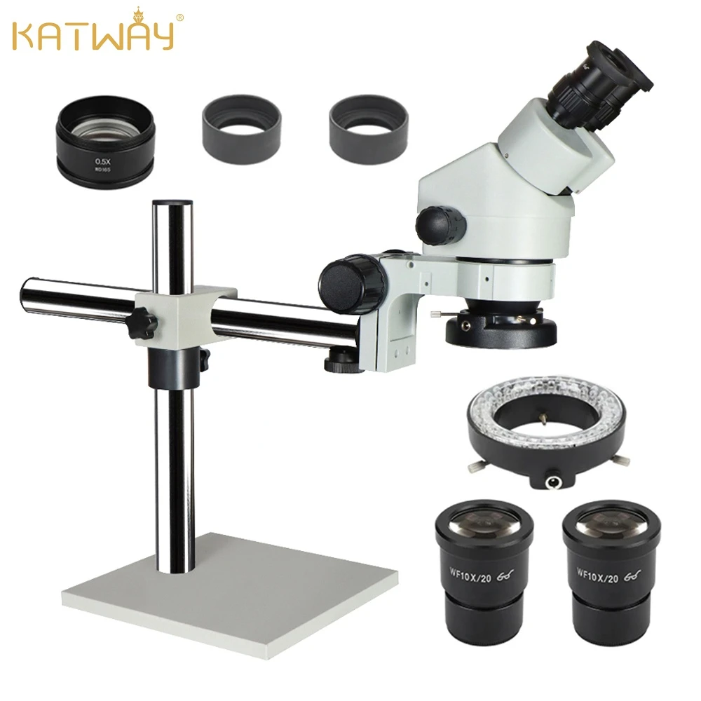 Katway HH-MS02A 56-Bulb LED Light Binocular Stereoscopic Microscope, 7X-45X Magnification, 10X/20X Eyepieces, Single Arm Boom St