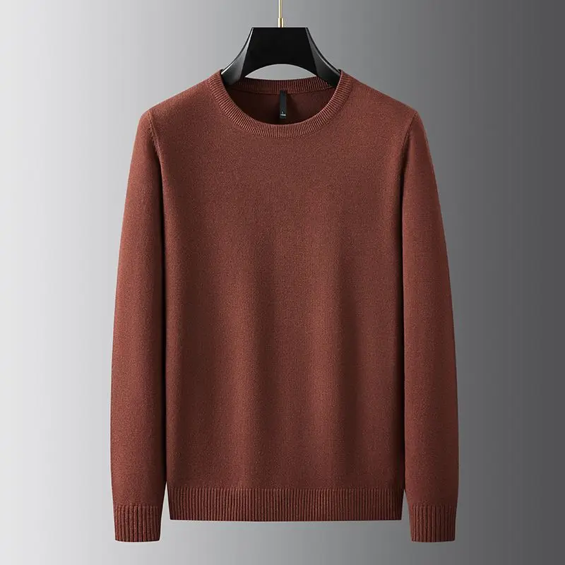 Men's Autumn Winter New Crew Neck Fleece-Lined Thick Warm Knit Base Layer Sweater