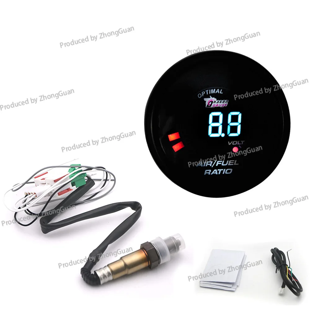 

2 Inch 52MM Digital LED Blue Light Air-fuel Ratio Meter, Modified Vehicle Instrument with Oxygen Sensor 0-1V