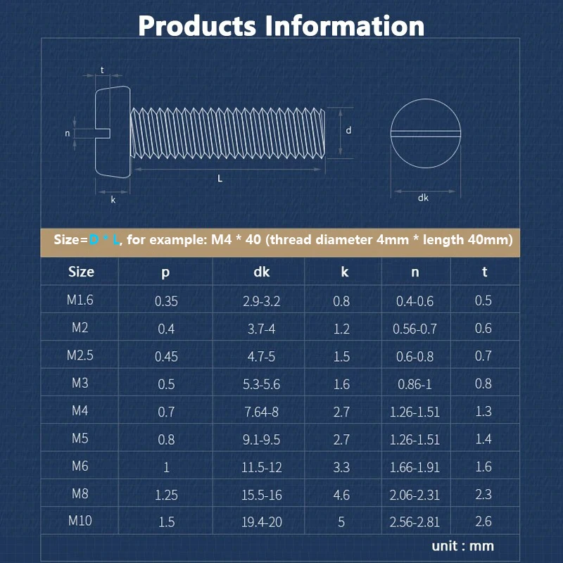 High Quality M1.6 M2 M2.5 M3 M4 M5 M6 M8 M10 304 A2 Stainless Steel GB67 Slotted Pan Head Round Head Screw Bolt length=3-60mm