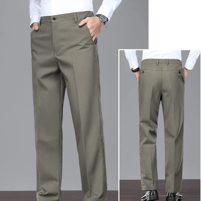 Mens 100% Cotton Trousers Business Casual Dress Pants Classic Fit Pleated Front Suit Pants for Men