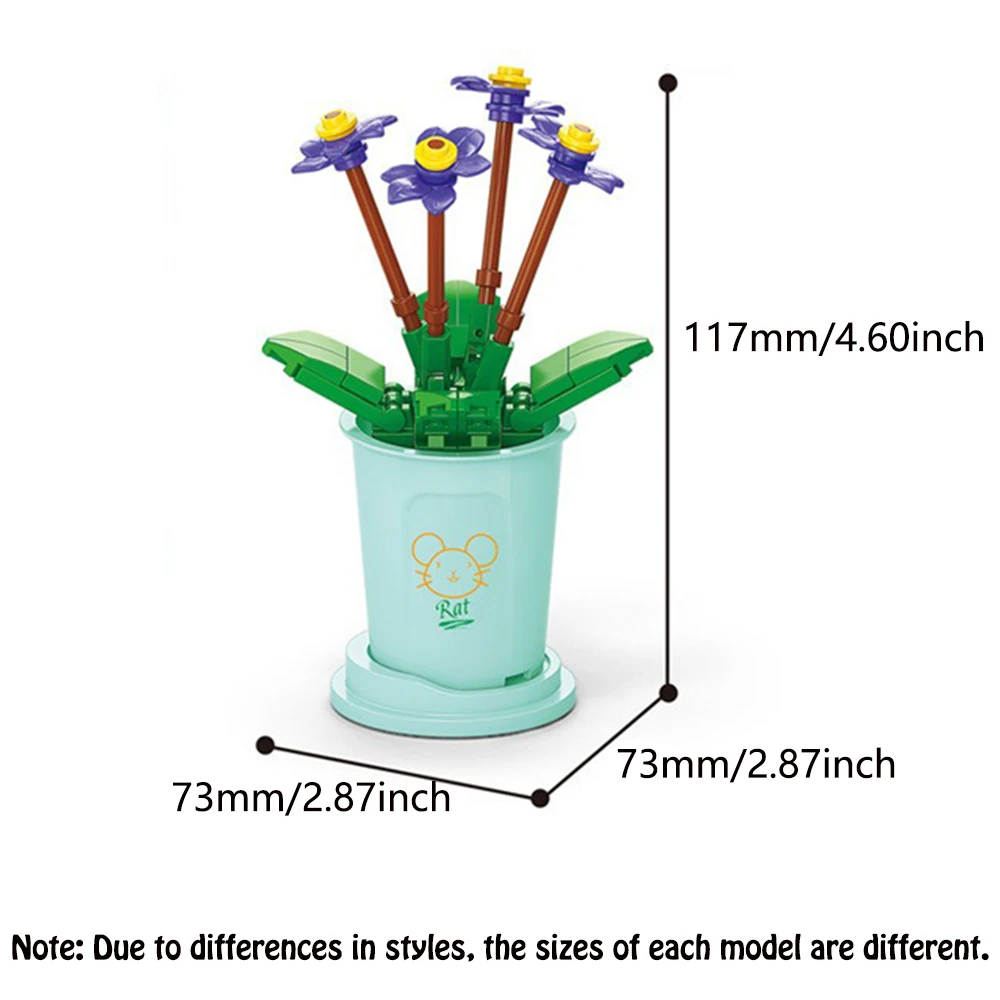 أصيص زهور مجمعة لبنات البناء ، محاكاة ليغو ، باقة إبداعية ، مناسبة لألعاب الأطفال ، هدايا عيد الميلاد ، ديكورات المنزل