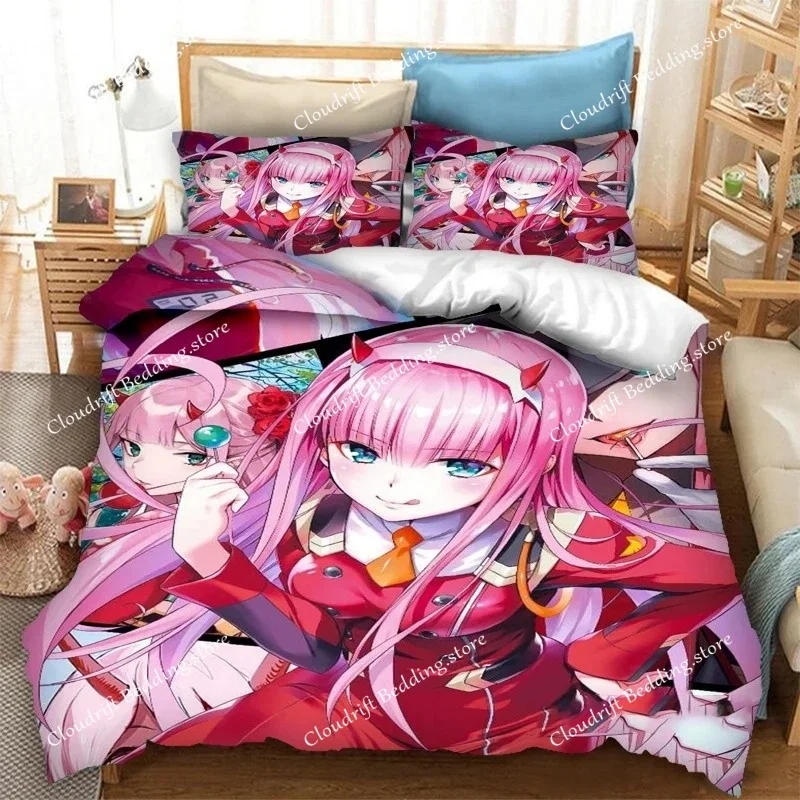 

DARLING in the FRANXX Zero Two 02 Bedding Set Boys Girls Twin Queen Size Duvet Cover Pillowcase Bed Kids Adult