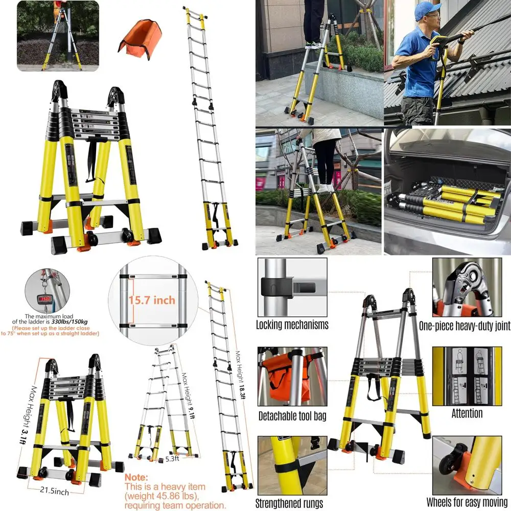 

Алюминиевая телескопическая лестница в рамке - сертифицированная en131, нагрузка 330 фунтов, складывается до 39 дюймов с колесами и балансировочными штангами.