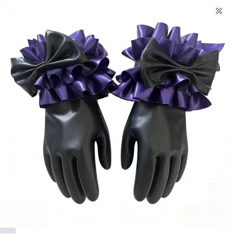 

latex Gloves Latex Fashion Gloves with Bow Ruffles Handmade customization