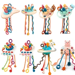 Sviluppo Baby sonaglio massaggiagengive giocattoli Montessori Silicone Pull String giochi giocattoli per bambini 1 anno giocattoli per la dentizione per bambini 6 12 mesi