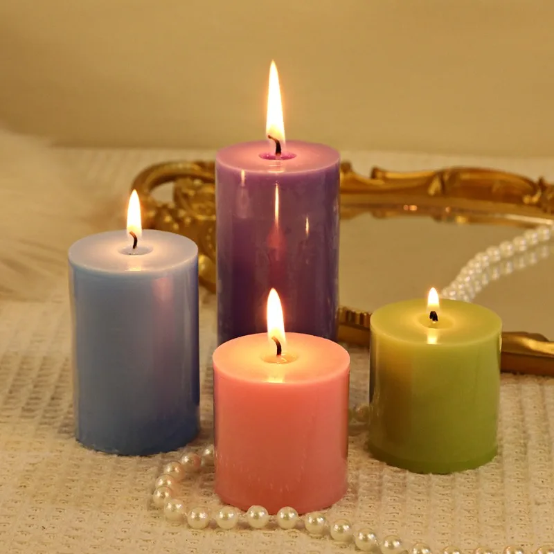Classic Minimalist Color Cylindrical Scented Candle Home Smokeless Romantic Wedding Pole Column Wax Set Home Decoration