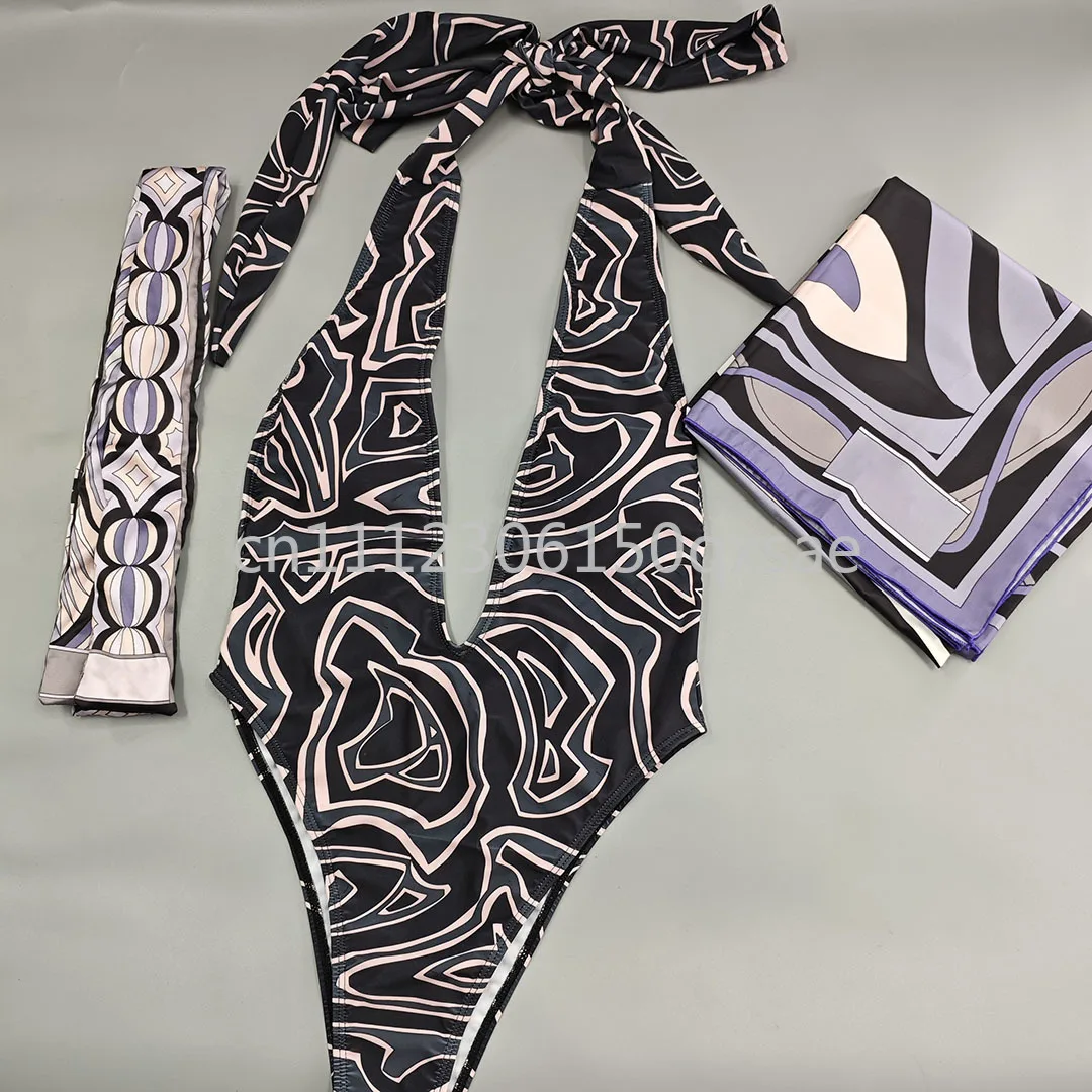 Luxury Design Women's Black Headband Scarf Swimsuits with Letter Signature Logo Designer Brand Lady Sexy Swimsuits Beachwear