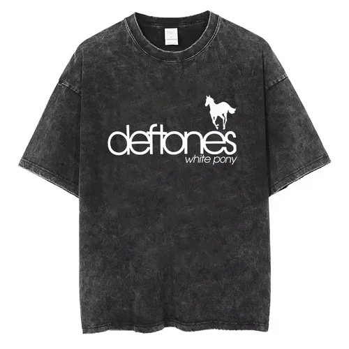 Imagen 2 del producto Camiseta Ohms White Pony Deftones Rock Band para hombre y mujer, camiseta lavada Vintage, ropa de calle informal gótica Harajuku para verano, Top Hip Hop Y2k