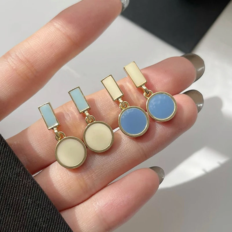 Geometric Round Dangle Earrings for Women Collision Color Rectangle Enamel Oil Trendy Party Dangle Earrings Korean Jewelry