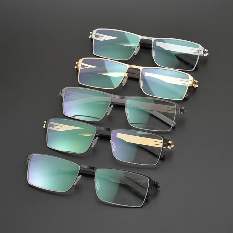 Glasses No Screw Big German Stainless Steel Men's Optical Eyeglasses for Women Handmade Ultra-light Eyewear Reading Blue Light