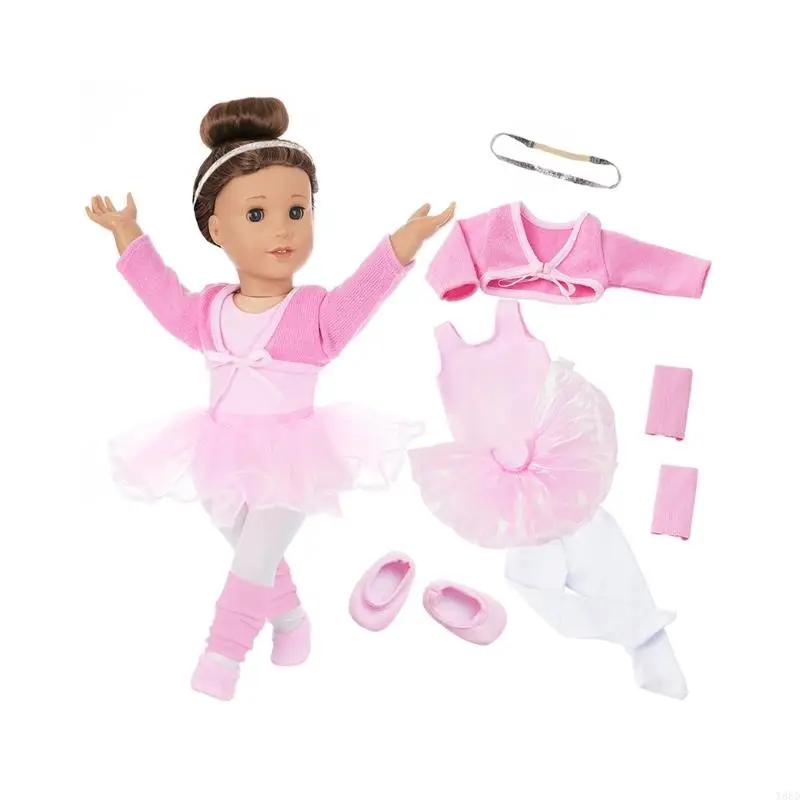

Y88D 18Inch Ballet Dance Practice Clothes For Girl Doll Elastic Stretchy Fabric Easy Wear Dance Costume Princess Tutu Outfit