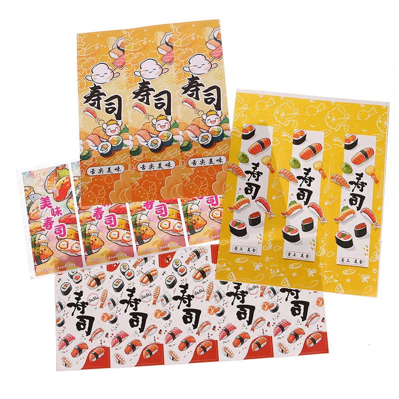 10Sheet Sushi Stickers Rice Ball Packing Sealing Tape Rice Roll Sashimi Cuisine Take Away Packing Box Waist Seal Bento Tool