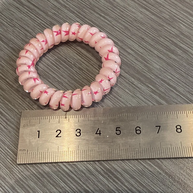 6pcs/set Women Telephone Wire hair bands girls Star Printing Spiral Cord hair tie elastic Scrunchies hair rope gum Accessories