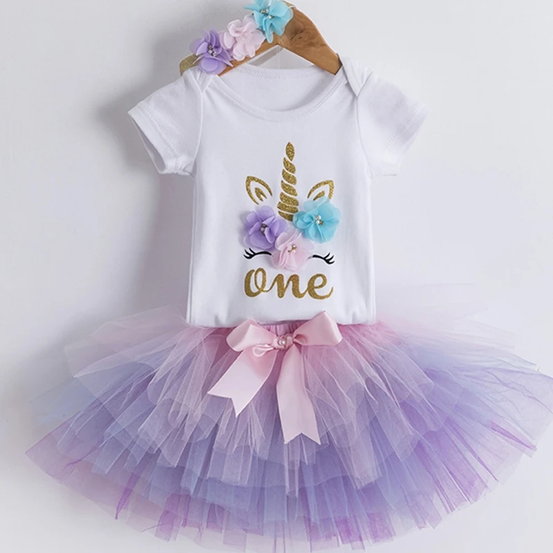 Toddler Baby Girl It\'s My First 1st Birthday Tulle Tutu Dress Outfits Summer Unicorn Party Infant Clothing Little Baby Clothes