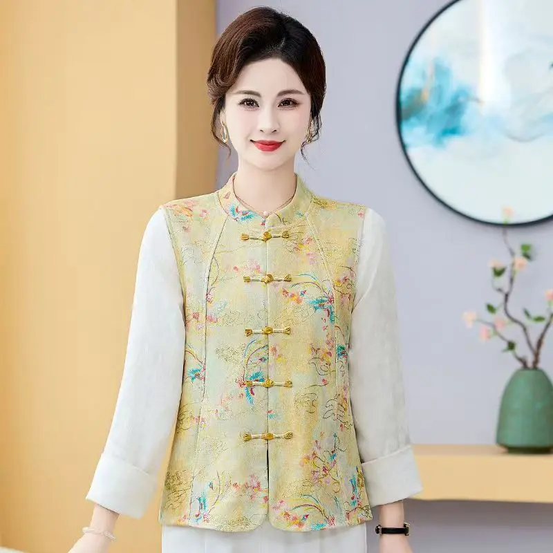 

Новый китайский легкий хлопковый пуховый жилет для женщин, верхняя одежда, жилет с пуговицами и вышивкой в ромбовидный узор