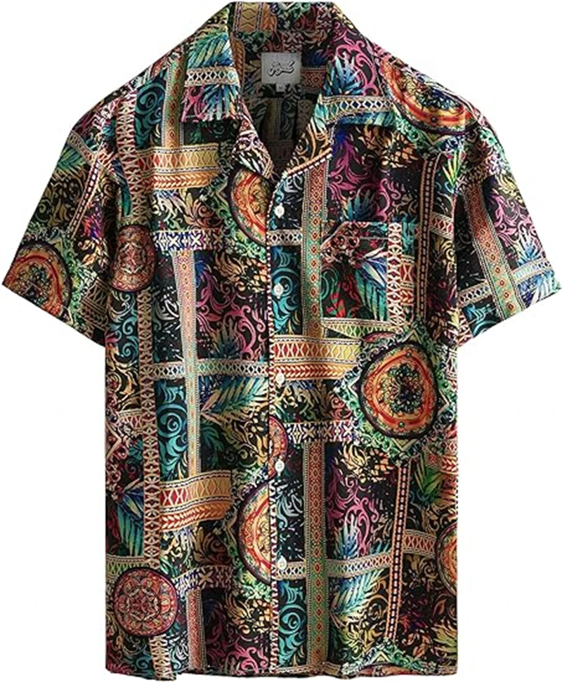 Camisa con estampado 3D Vintage para hombre, camisa de manga corta con solapa de botones, Tops de alta calidad, ropa Unisex