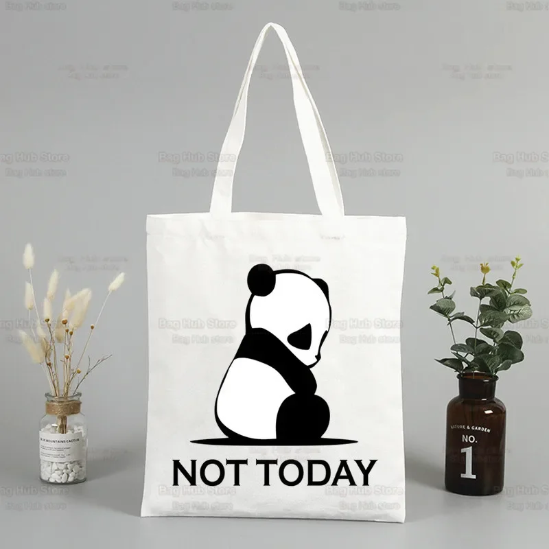 All I Want To Do Is Panda No Today Canvas Bag Women Girls Simple Large Storage Handbag Shoulder Tote Bag Student Bookbag