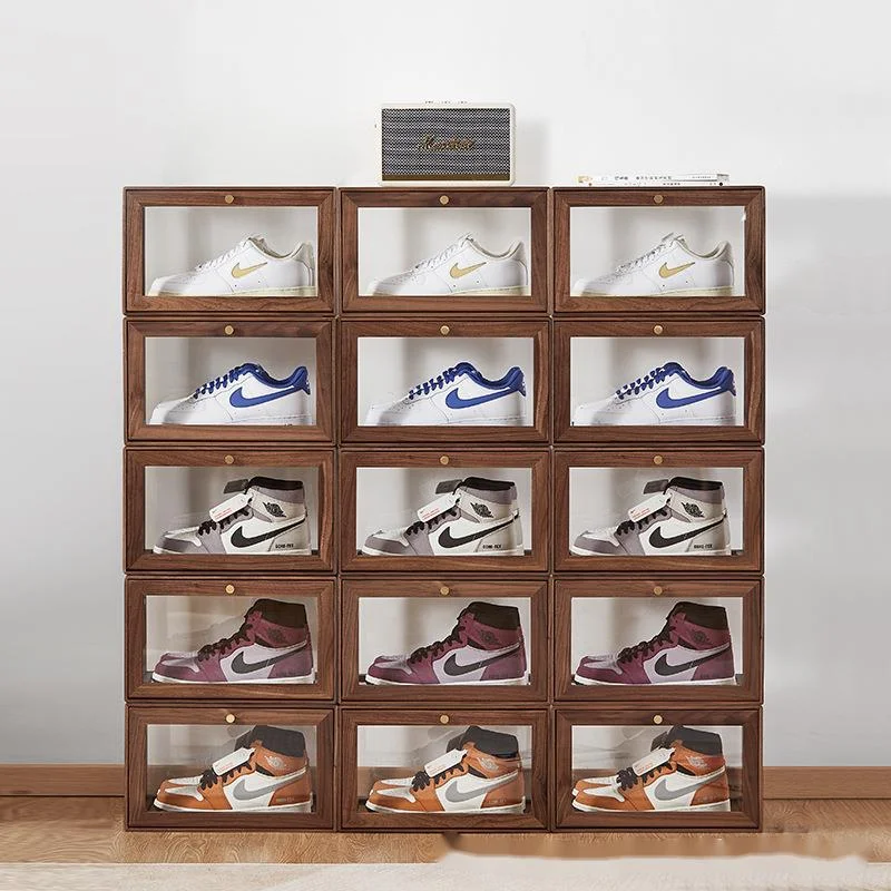 Dust-proof Shoe Storage Box Hand Do Display Box Black Walnut Acrylic Shoe Collection Box Light Luxury Web Celebrity