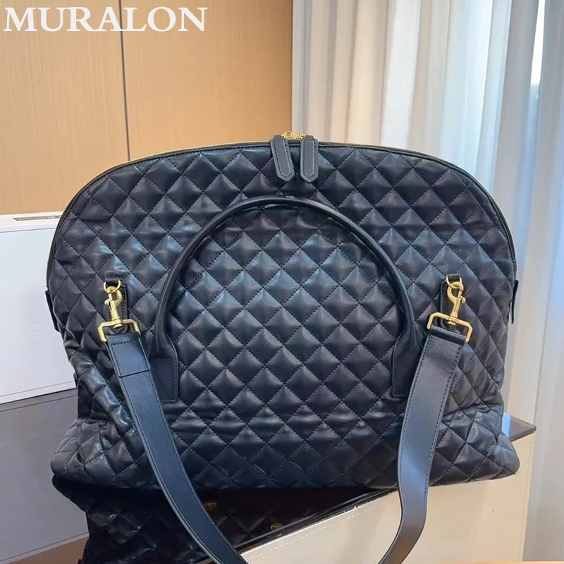 Super Large Capacity Shopping Bag Tote 2024 New Soft Leather Checkered Travel Light Luxury Crossbody Bag Daily Commuting Handbag