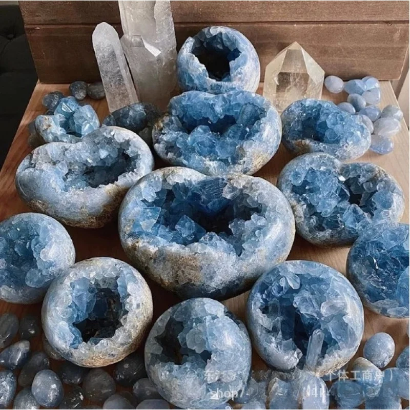 Natural celestite crystal cluster, blue geode mineral crystal, ornamental stone for teaching and collection, specimen crystal cr