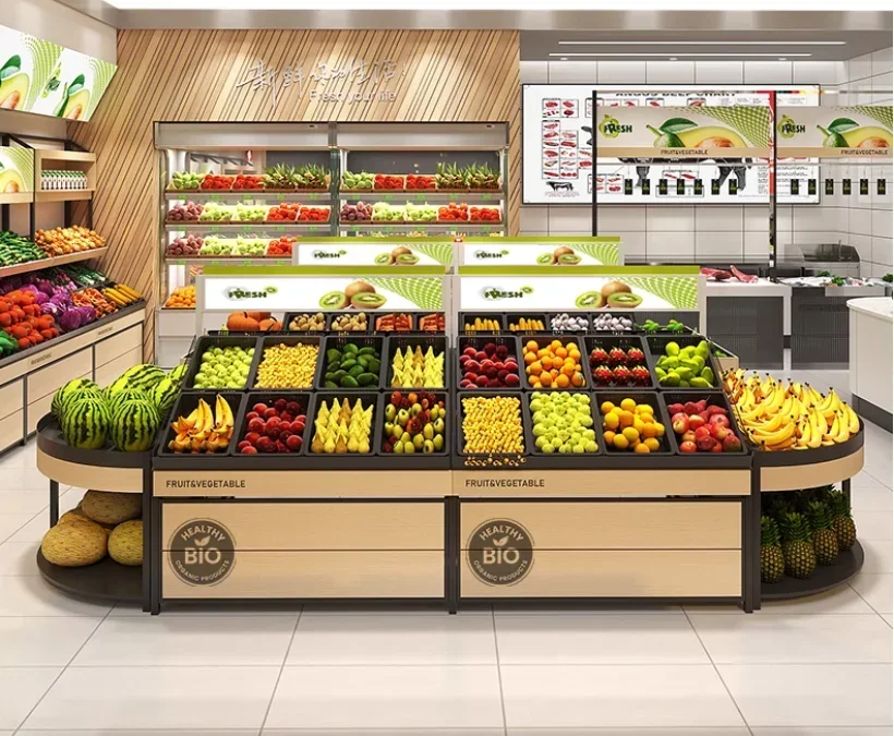 Supermarket vegetable shelves, commercial fruit shelves, display racks