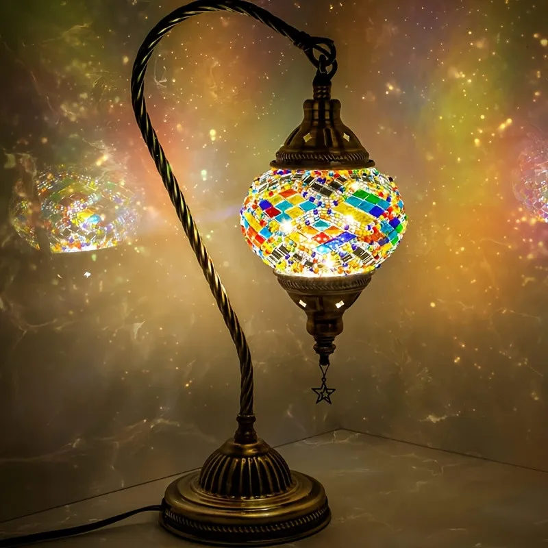 Handmade DIY Turkish Mosaic Glass Table Lamp - Swan Lamp, Creative Colorful Glass Floor Lamp, Bedside Lamp. Suitable for Bedroom And Living Room Decoration. Perfect Gift, Easter Gift, Retro Home Decoration Lamp, Atmosphere Lamp, Valentine's Day Gift