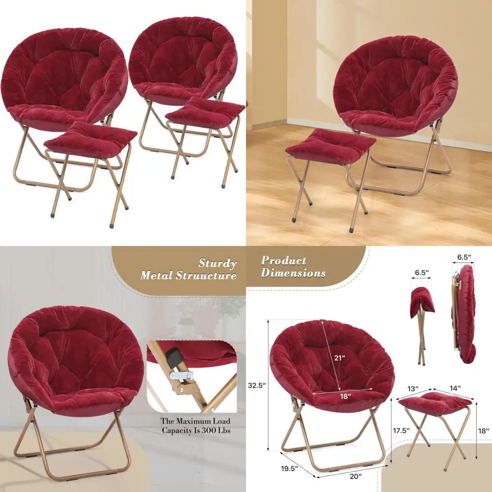 

Oversized Cozy Faux Fur Folding Reading Chair with Ottoman Set for Adults, Comfortable Oversized Comfy Reading Chairs for Relaxa