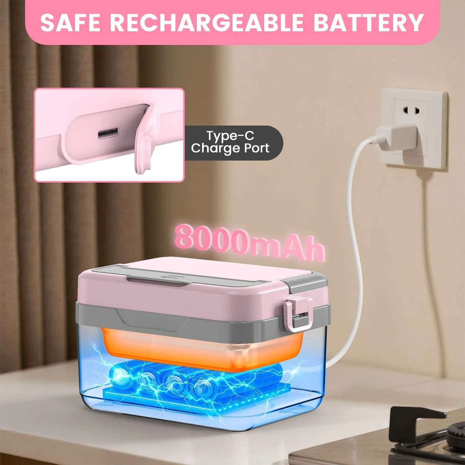 

Электрический ланч-бокс для взрослых — перезаряжаемый самонагревающийся подогреватель еды мощностью 60 Вт с контейнером из нержавеющей стали объемом 1,0 л, новая популярность