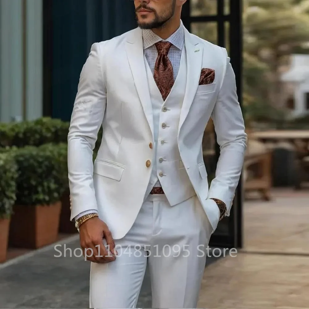 

Men'S Trend Personality 3 Piece Slim Fit Suits Business Wedding Party Tuxedos Blazer Vest Pants Solid Color Elegant Man Clothes