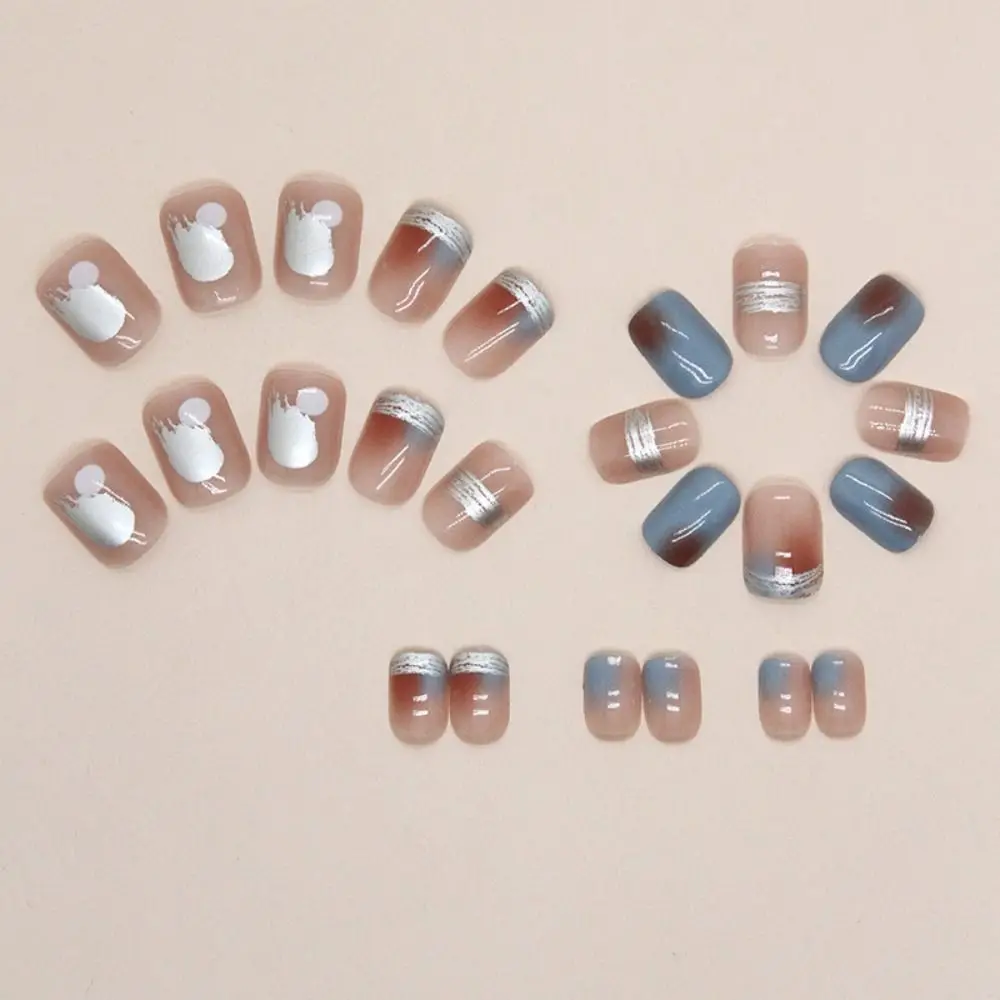 Moda curta redonda unhas falsas vintage limão francês unhas falsas cobertura completa espumante rosa branco dicas de unhas para diy
