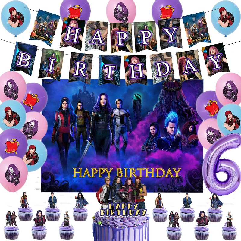 Disney Cartoon Descendants 2 Theme Latex Balloon Birthday Party Banners Supplies Baby Shower Cake Topper Kids Toy Air Globos