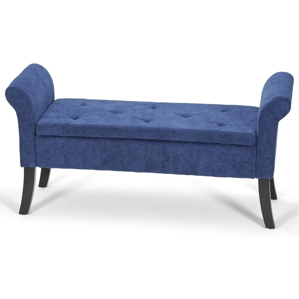

Storage Ottoman Bench, Upholstered Tufted Bedroom Bench with Rolled Arms, Large Storage Chest for Living Room, Entry